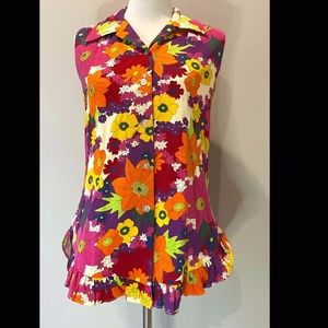 Vintage Barkcloth Hawaiian Top Psychedelic Hippie